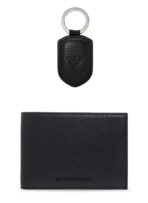 EA Black Leather Wallet & Keychain Set For Men