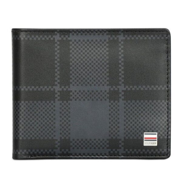 TH Black Checkered Wallet For Men