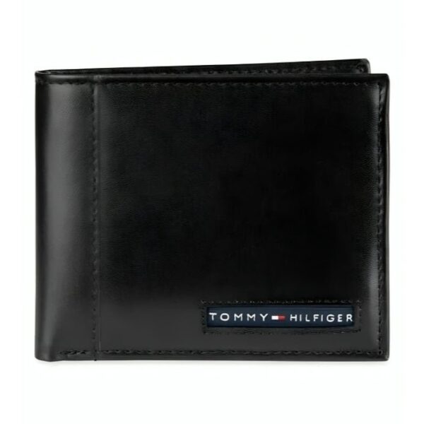 TH Black Leather Bifold Wallet For Men