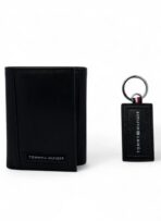 TH Black Leather Wallet-Keychain Set For Men