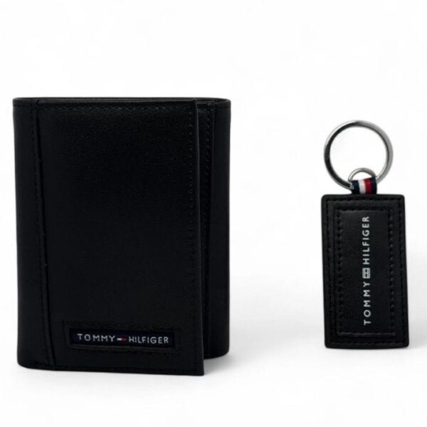 TH Black Leather Wallet-Keychain Set For Men