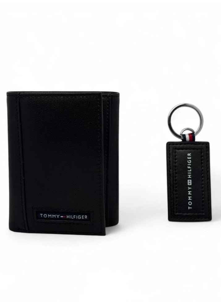 01-397.jpg TH Black Leather Wallet-Keychain Set For Men - Image 1