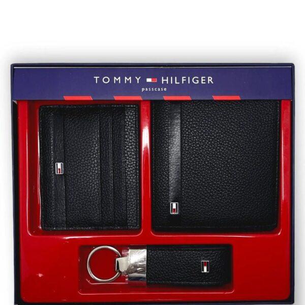 TH Black Leather Wallet-Keychain-Card Holder Set For Men