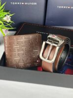 TH Brown Leather Wallet-Belt Set For Men