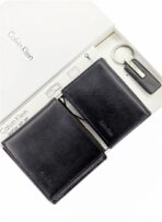 CK Black Leather Wallet-Keychain-Card Holder Set For Men - Image 2