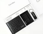 CK Black Monogram Leather Wallet-Keychain-Card Holder Set For Men - Image 2