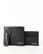 CK Black Monogram Leather Wallet-Keychain-Card Holder Set For Men - Image 3