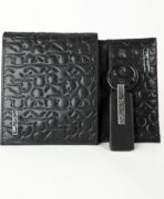 CK Black Monogram Leather Wallet-Keychain-Card Holder Set For Men - Image 4