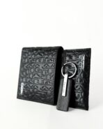CK Black Monogram Leather Wallet-Keychain-Card Holder Set For Men - Image 5