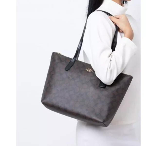 Coach Zip Top Tote in Signature Canvas