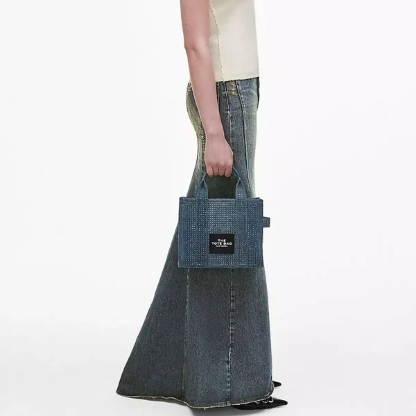 Marc Jacobs THE DENIM-PRINTED LEATHER MICRO TOTE BAG