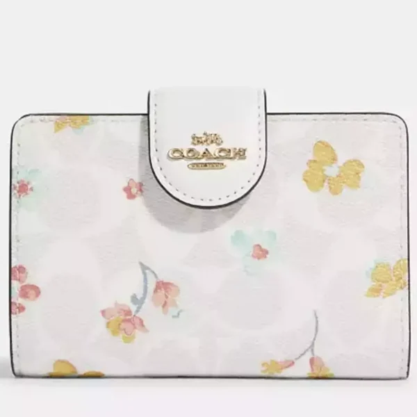 Coach Medium Corner Zip Wallet In Signature Canvas With Mystical Floral Print