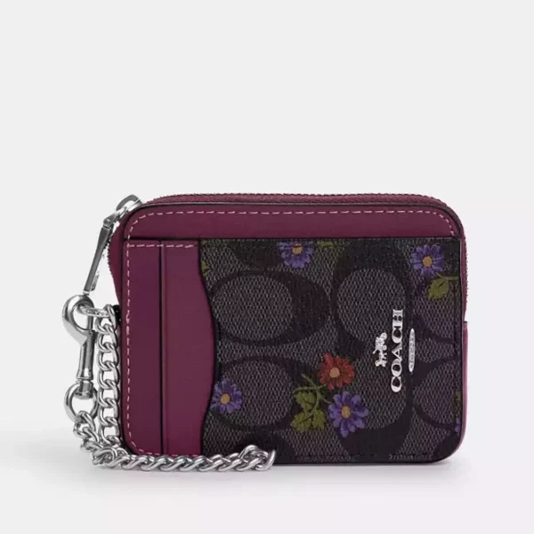 Coach Zip Card Case in Signature Canvas with a Country Floral Print