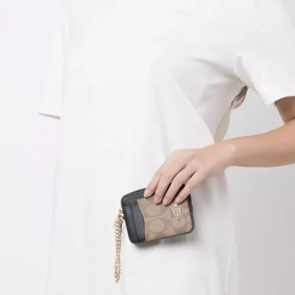 Coach Zip Chain Card Case in Signature Canvas