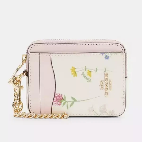 Zip Card Case With Spaced Wildflower Print