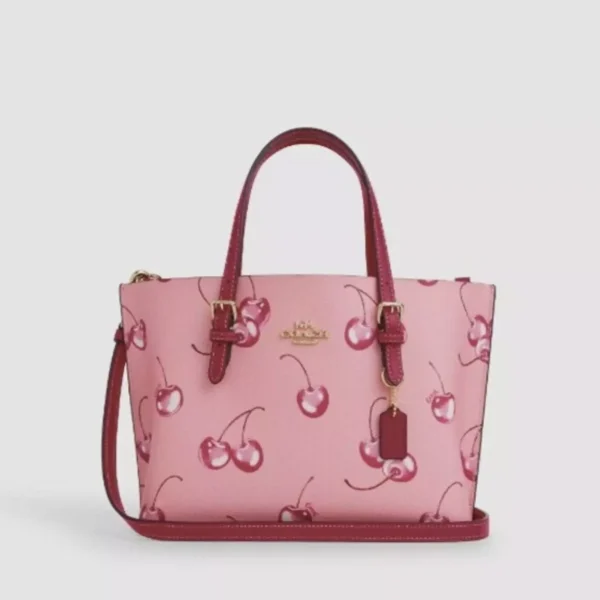 COACH Mollie Tote 25 2way Shoulder Bag Canvas Leather Cherry Pink