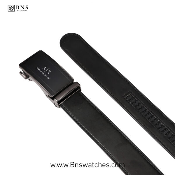 Armani Exchange Men’s Black Leather Automatic Ratchet Belt