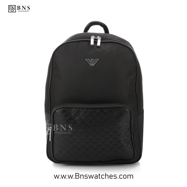 Emporio Armani Eagle Logo Textured Front Backpack – Black