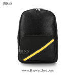 Fendi Black Pebbled Leather Backpack with Diagonal Yellow Stripe