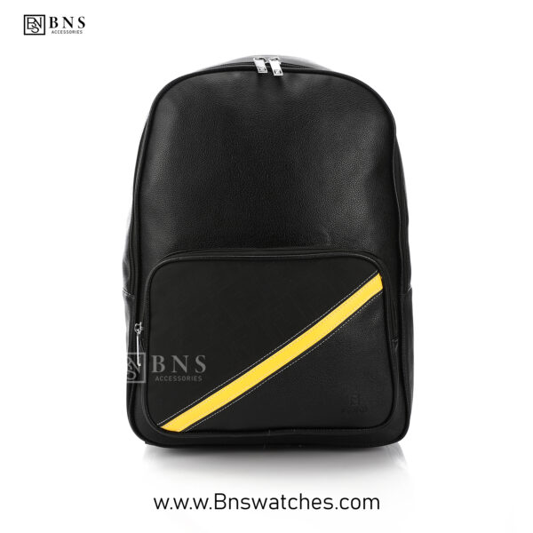 Fendi Black Pebbled Leather Backpack with Diagonal Yellow Stripe