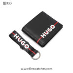 HUGO Men’s Leather Wallet & Keychain Signature Set – Black & Red - Image 6
