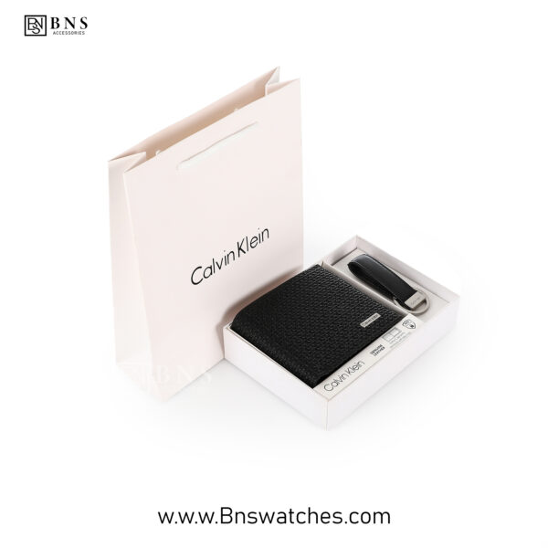 Calvin Klein Embossed Monogram Slimfold Wallet and Keychain Set
