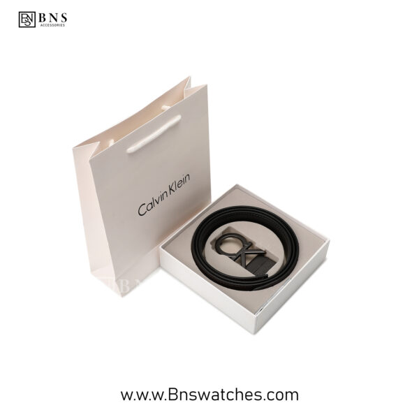 Calvin Klein Men’s Reversible Leather Belt with CK Monogram Buckle