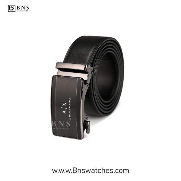 Armani Exchange Men’s Black Leather Automatic Ratchet Belt