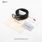 Salvatore Ferragamo Men's Embossed Gancini Leather Belt - Black - Image 3