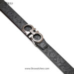 Salvatore Ferragamo Men's Embossed Gancini Leather Belt - Black - Image 5